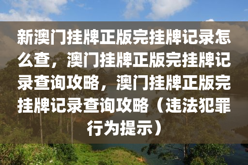 新澳門掛牌正版完掛牌記錄怎么查，澳門掛牌正版完掛牌記錄查詢攻略，澳門掛牌正版完掛牌記錄查詢攻略（違法犯罪行為提示）